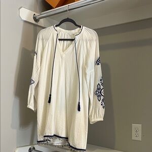 Honey Punch White Dress with Blue Embroidery